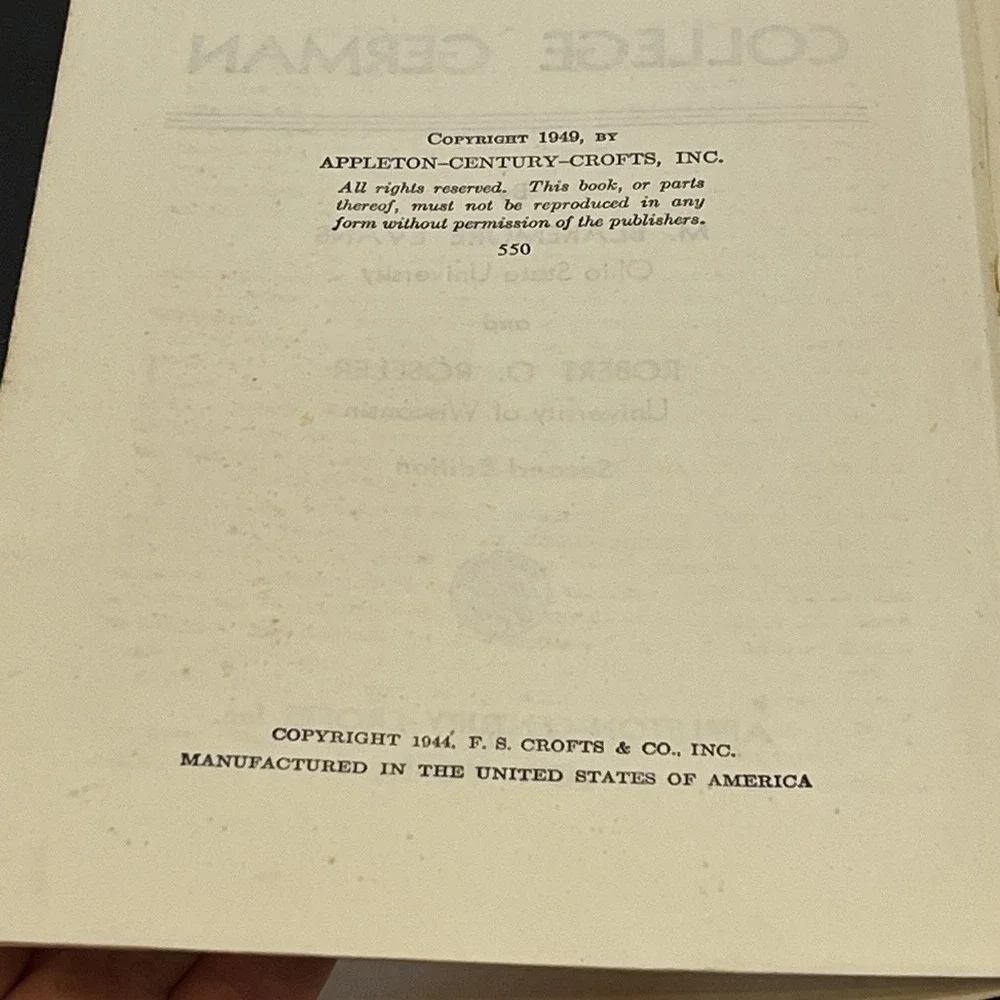 Shorter College German Hardcover Book 1949 Marshall Blakemore Evans Ohio St Univ